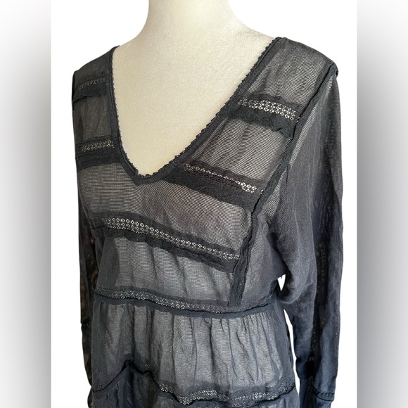 FREE PEOPLE Berlin Black Mesh Long-Sleeved Mini Dress Boho Lace Size S - Picture 3 of 8